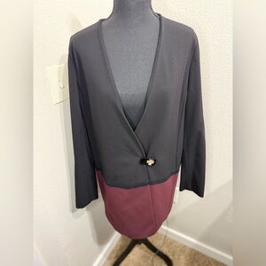 Lafayette 148 New York Women's Two Tone Jacket Black Cabernet Buckle-‎ Medium